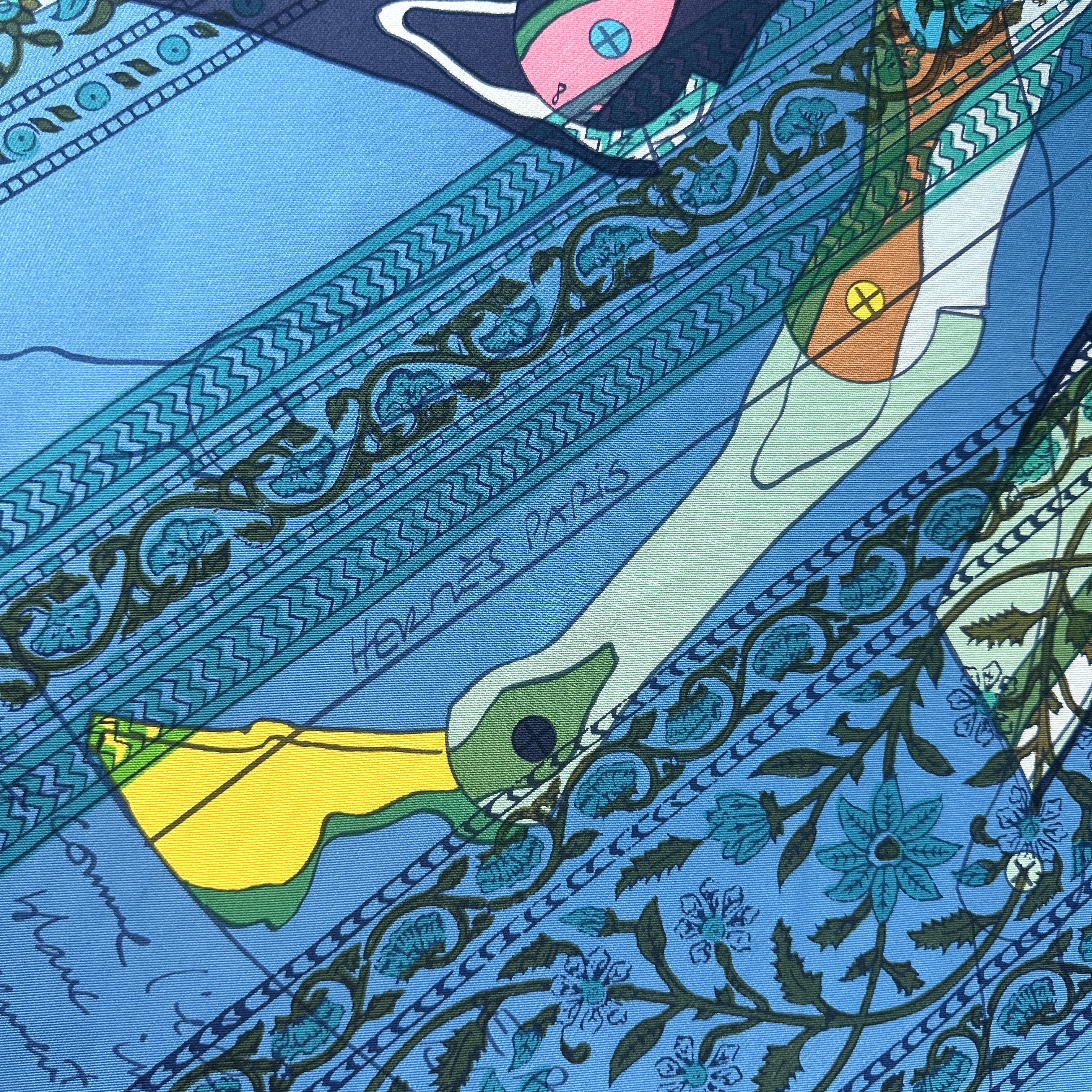 Carré Hermès Le Pégase d'Hermès au bloc 140 cm soie, signature Hermès Paris
