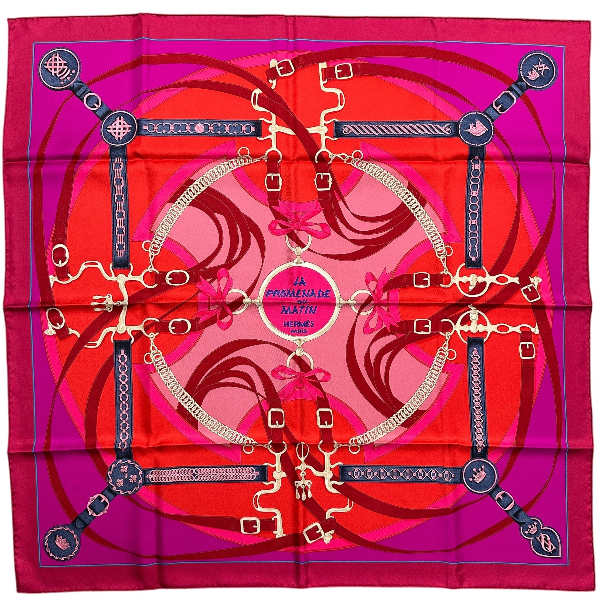 foulard hermes carre en soie la promenade du matin rose et violet