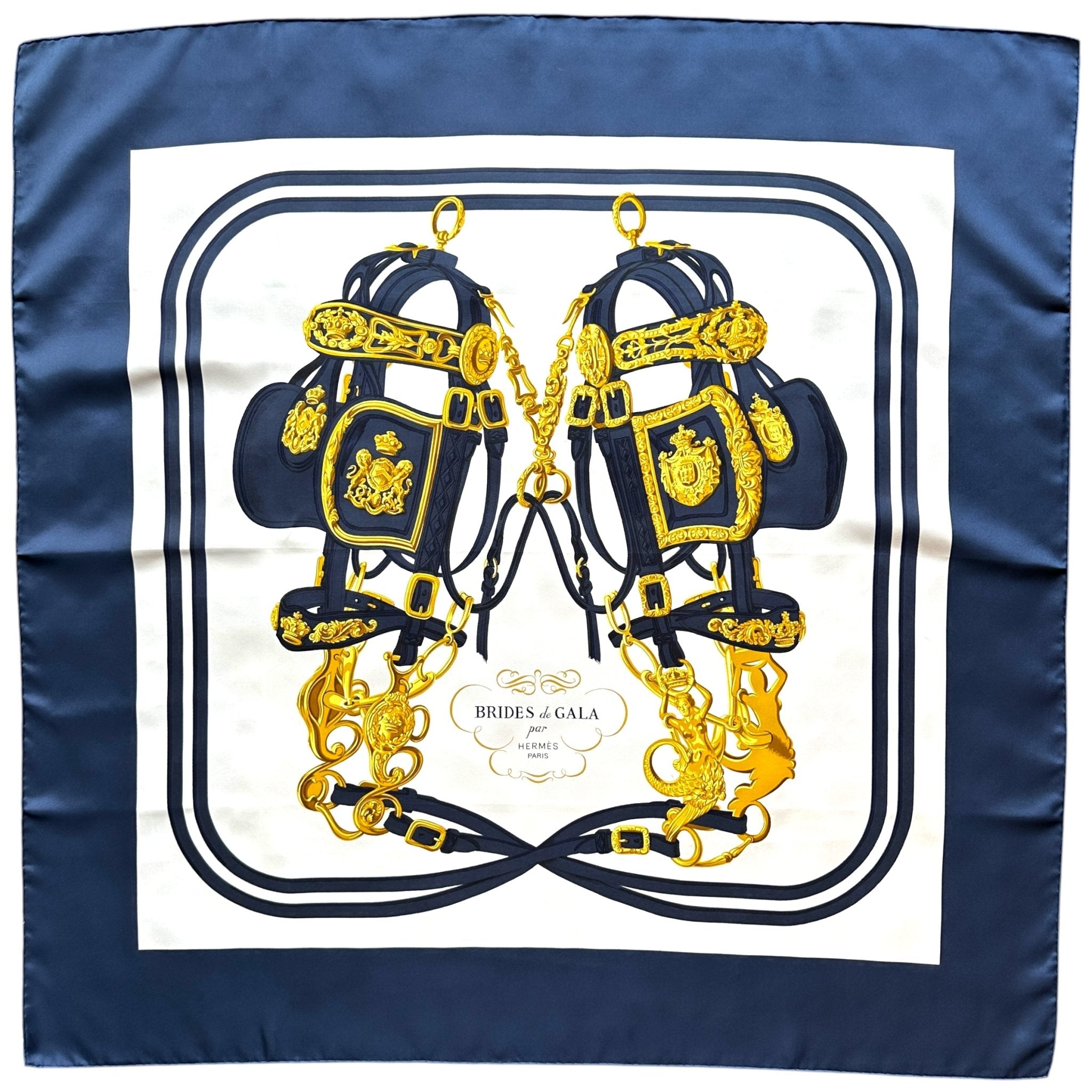 Carré Hermès Brides de gala – Deuxième vue complète, brides bleues et dorées