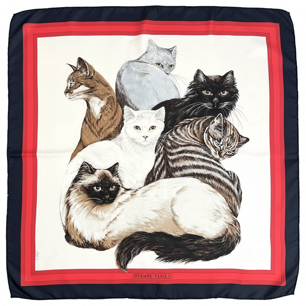 Carré Hermès 90 cm – Les Chats – Daphné Duchesne (1985)