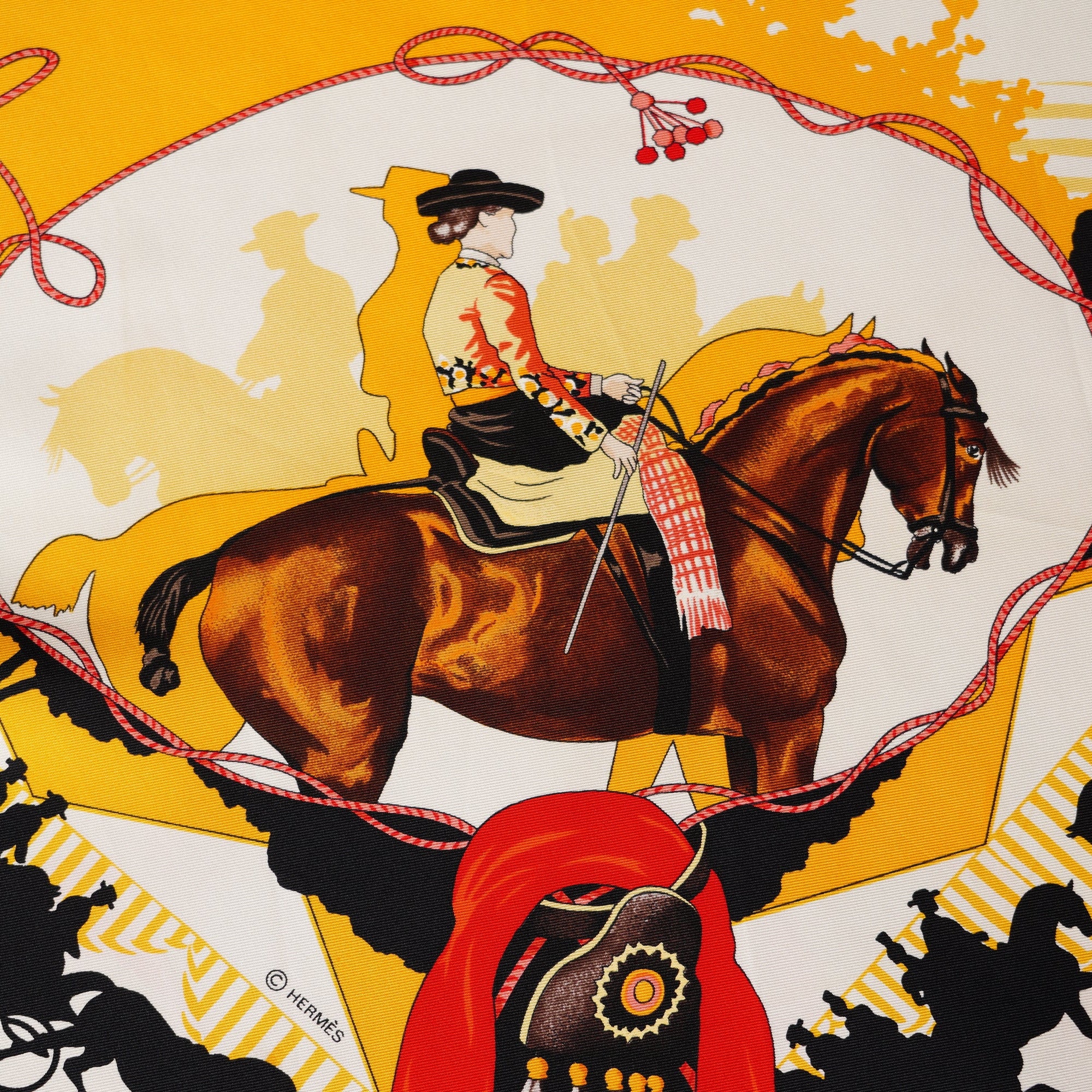 Détail d'un cavalier en costume traditionnel sur son cheval, finesse du trait de Hubert de Watrigant.